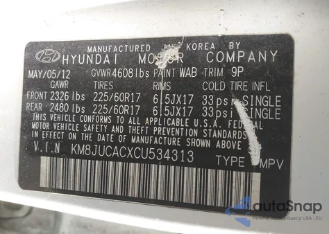 2012 Hyundai Tucson Gls из США, поврежденный, VIN KM8JUCACXCU534313